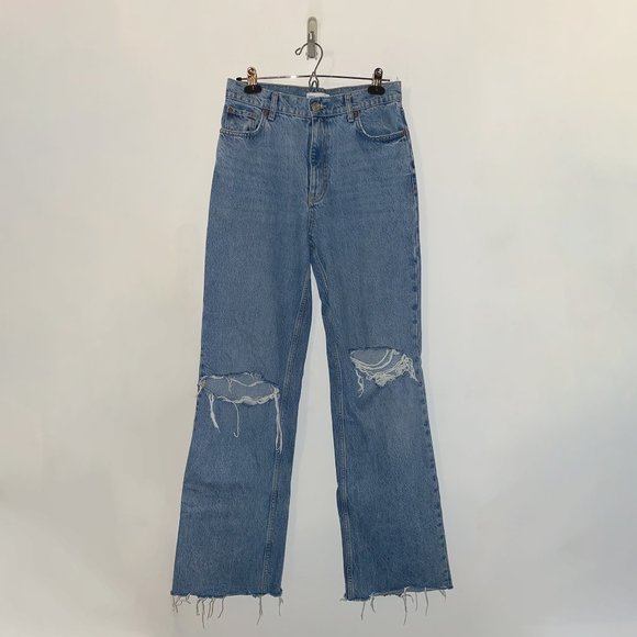 ZARA WIDE-LEG RIPPED TRF JEANS - Picture 1 of 5